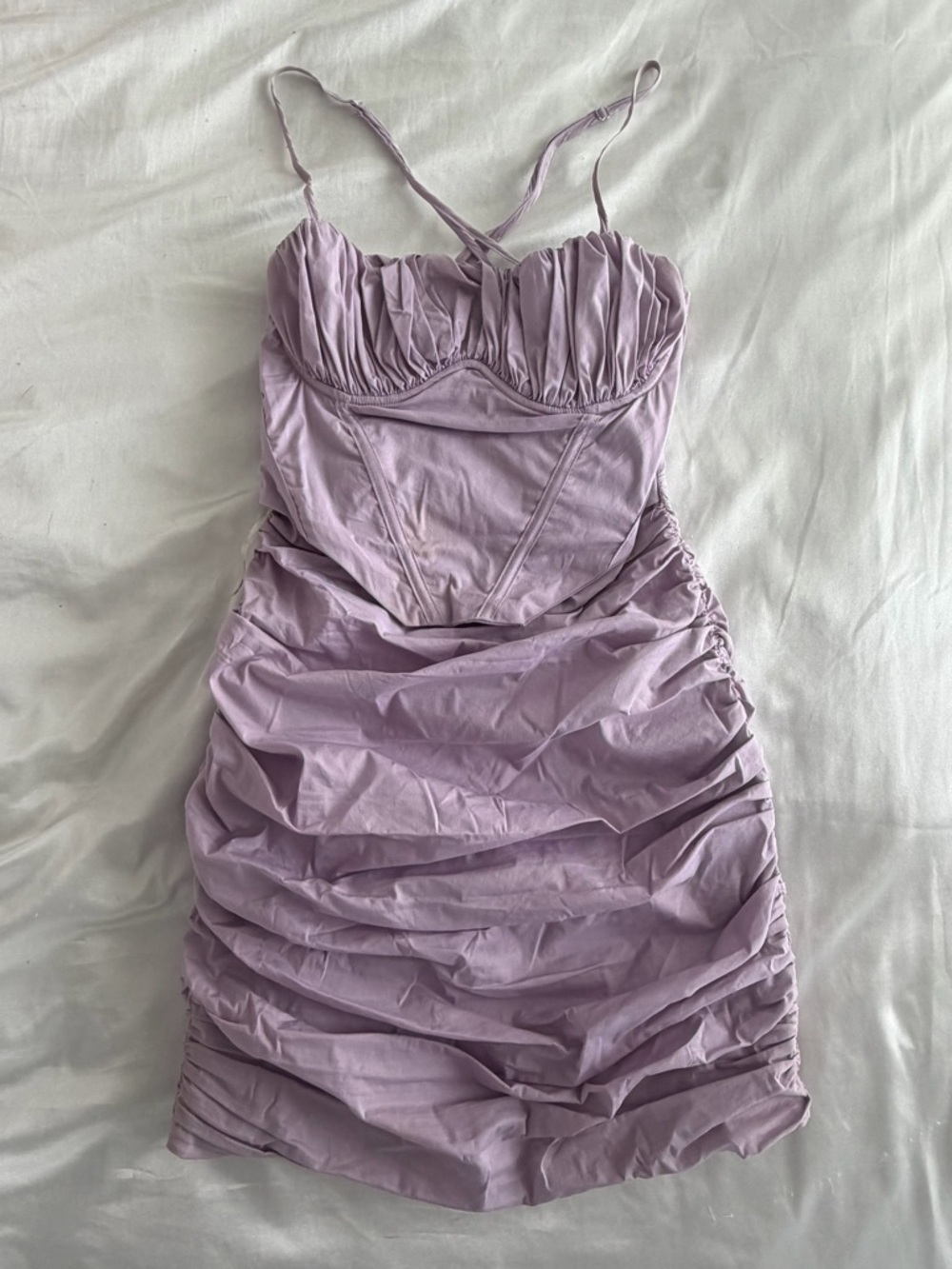 Oh Polly Lilac Ruched Bustier Mini Dress